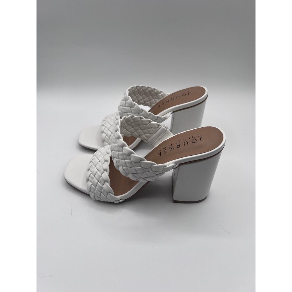 Journee Collection White Braided Chunky Heel Sandals - Picture 5 of 12